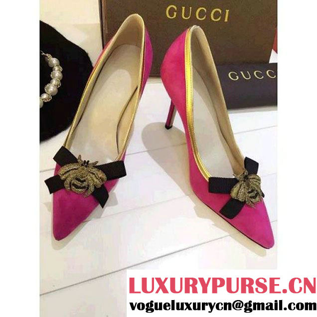 Gucci Suede Pump Embellished With Bow and Bee Rosy 2016 (GD4029-6031742 )