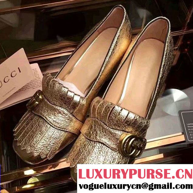 Gucci 408208 Calfskin Mid-Heel Pump 5cm Gold 2016 (GD2057-6102609 )