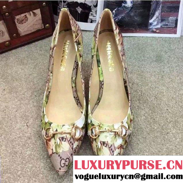 Gucci Green Blooms Print Double G Pumps 8cm (GD4002-7011721 )