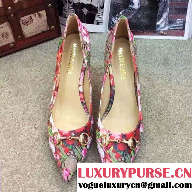 Gucci Red Blooms Print Double G Pumps 8cm (GD4002-7011722 )