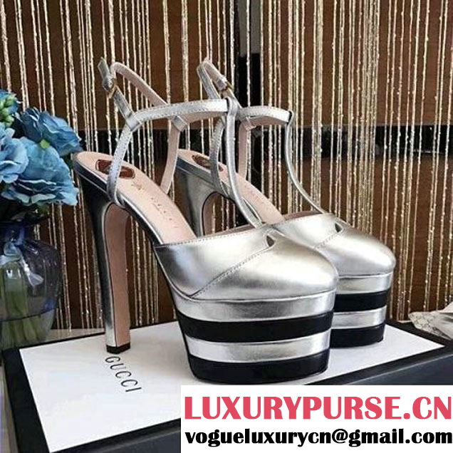 Gucci 421624 Leather Platform Pump Silver 2017 (GD4007-6022147 )