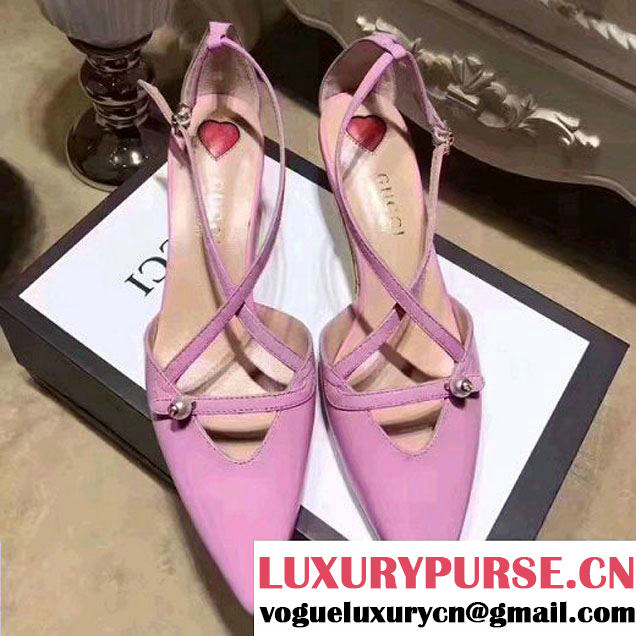 Gucci Leather Cross Strap Leather Mid-Heel Pump Pink 2017 (Y30-7033011 )