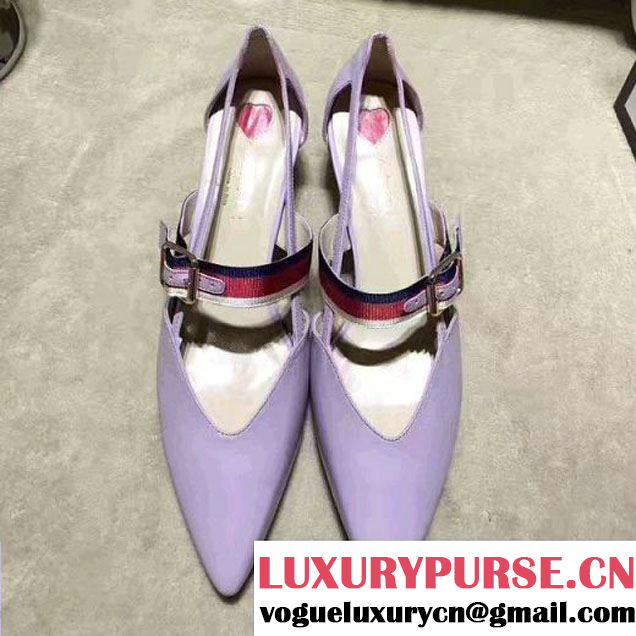 Gucci Web Strap Leather Mid-Heel Pump 452145 Lavender 2017 (Y30-7033019 )