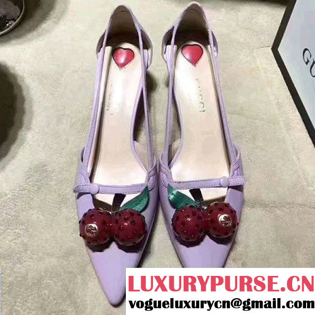 Gucci Letaher Cherry Pump 452766 Lavender 2017 (Y30-7033024 )