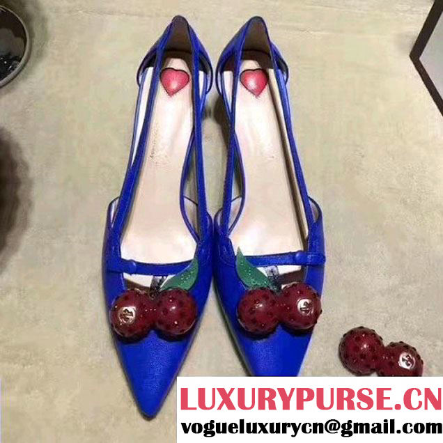 Gucci Letaher Cherry Pump 452766 Royal Blue 2017 (Y30-7033025 )