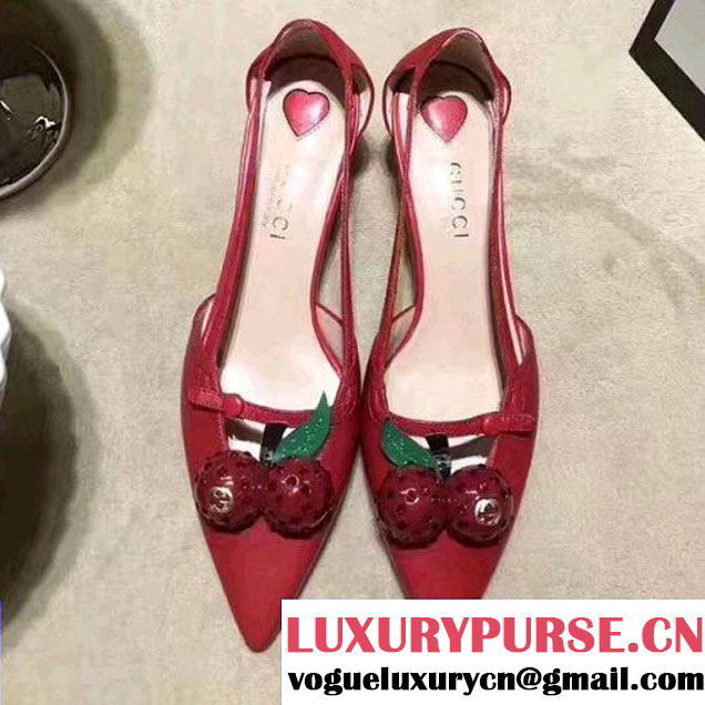 Gucci Letaher Cherry Pump 452766 Red 2017 (Y30-7033028 )