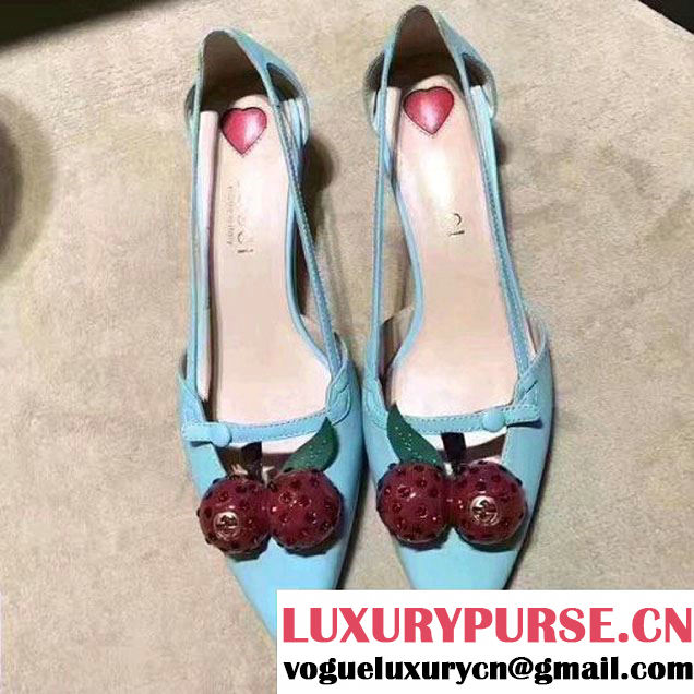 Gucci Letaher Cherry Pump 452766 Light Blue 2017 (Y30-7033029 )