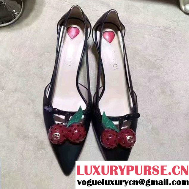 Gucci Letaher Cherry Pump 452766 Black 2017 (Y30-7033030 )