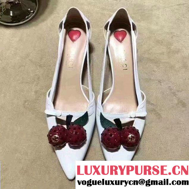 Gucci Letaher Cherry Pump 452766 White 2017 (Y30-7033031 )