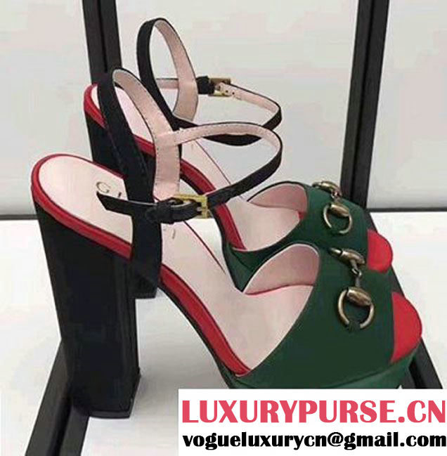 Gucci Heel 14cm Horsebit Detail With Platform Leather Scandal Green/Black 2017