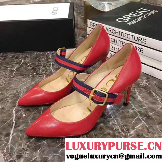 Gucci Sylvie Mary Jane Pump Calfskin Leather Fall Winter 2017 Collection Red