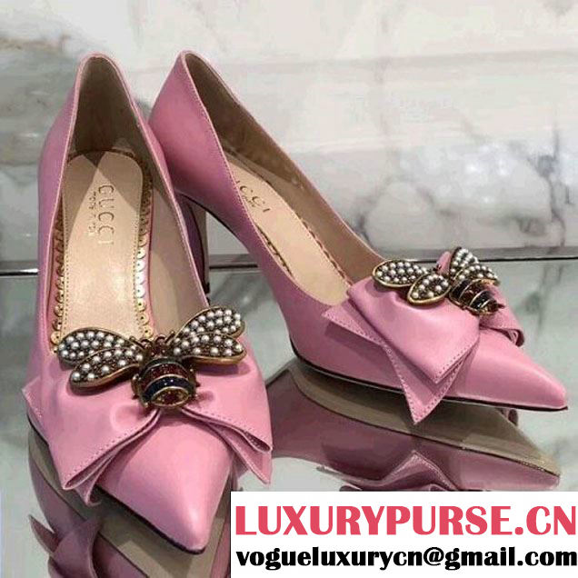 Gucci Leather Mid-heel Pump With Bow 496641 Pink 2018 (GD4005-8030132 )