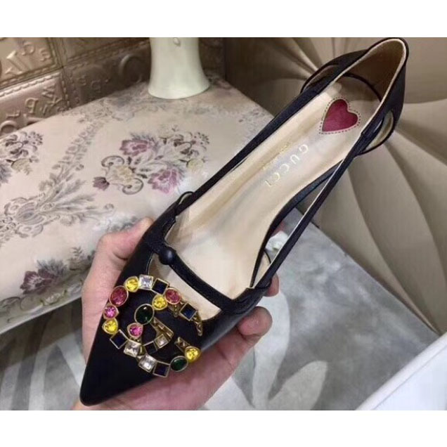 Gucci Multicolor Crystals Double G Leather Pumps 519918 Black 2018