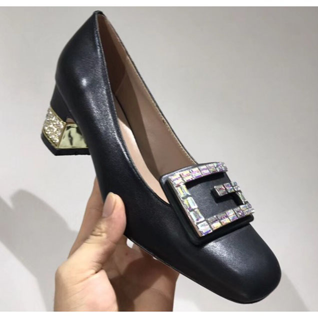 Gucci Leather Mid-Heel 5.5cm Pumps With Crystal G 522697 Black 2018