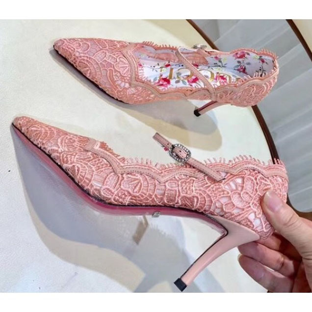 Gucci Heel 7.5cm Virginia Lace Pumps Pink 2018