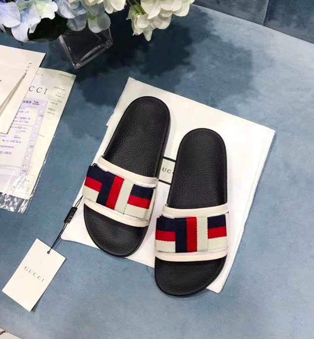 Gucci Satin Slide with Web Bow Pursuit Canvas Slide Pool Sandals Spring Summer 2018 Collection White