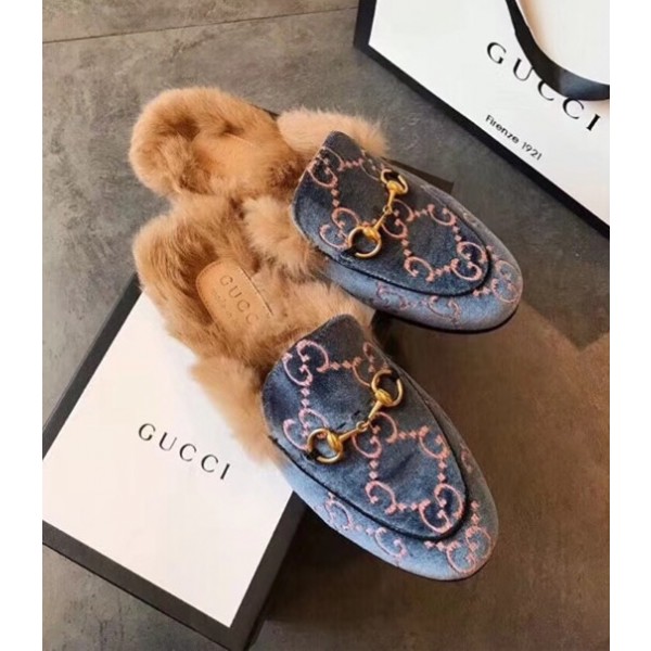 Gucci Princetown GG Velvet Slipper 448657 Blue 2018