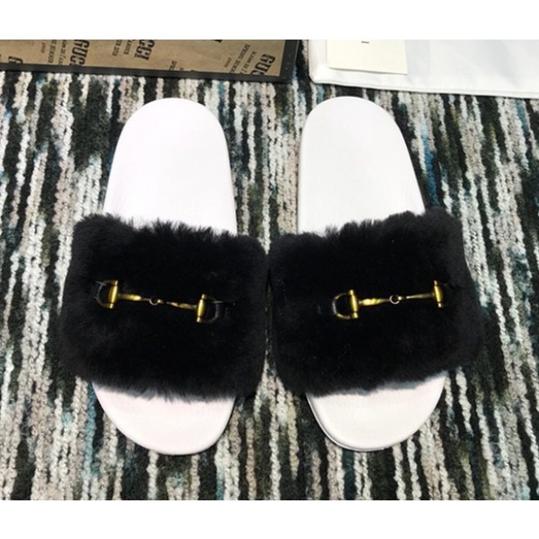 Gucci Wool Horsebit Slide Black 2018