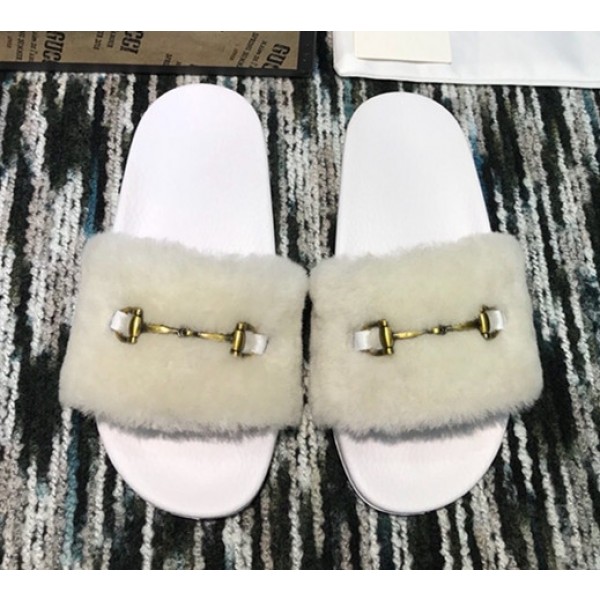 Gucci Wool Horsebit Slide White 2018