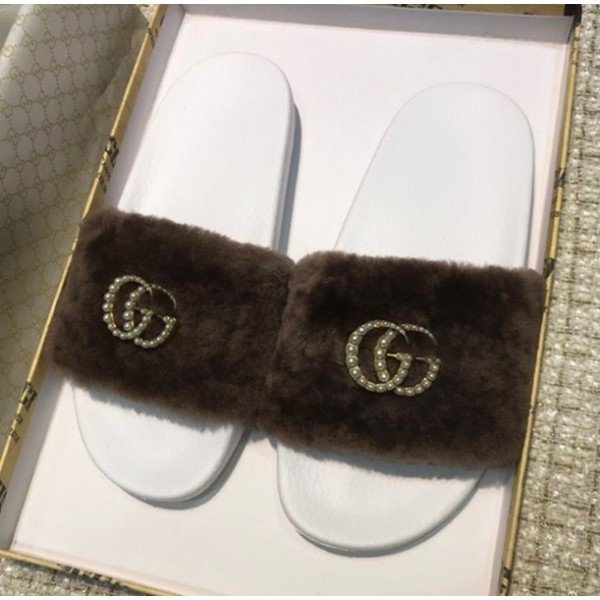 Gucci Wool Slide with Double Pearl G Coffee 2018