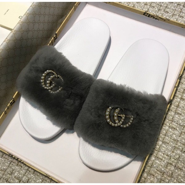 Gucci Wool Slide with Double Pearl G Grey 2018