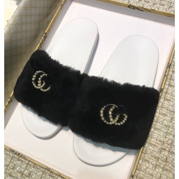 Gucci Wool Slide with Double Pearl G Black 2018