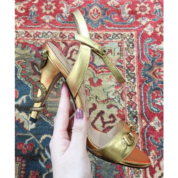 Gucci Snake Heel Sandals with Horsebit Gold 2019