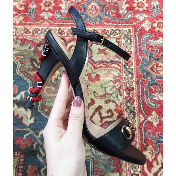 Gucci Snake Heel Sandals with Horsebit Black 2019