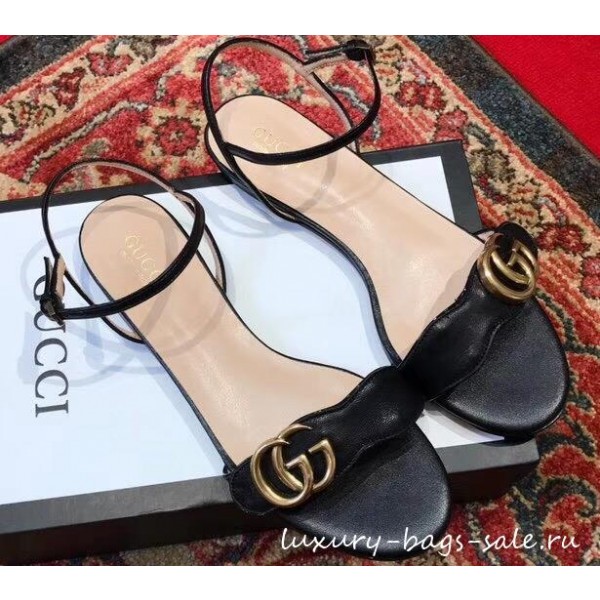 Gucci Leather Double G Flat Sandals 524631 Black 2019