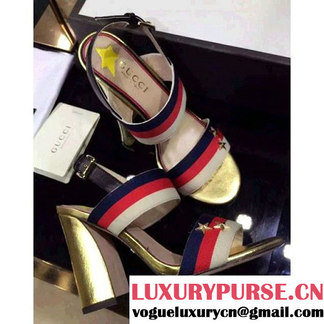 Gucci Grosgrain Web Sandal With Gold Heel 2016 (GD3012-6061642 )