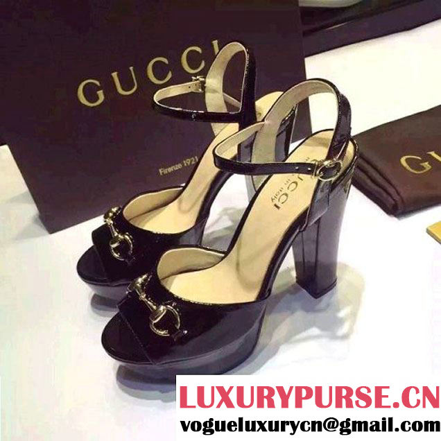 Gucci Patent Black Leather Double G Paltform Sandal (GD4002-7011729 )