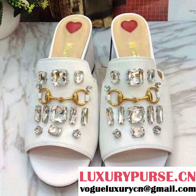 Gucci Crystal Calfskin 6.5 cm Heel Sandals White (LG-7020724 )