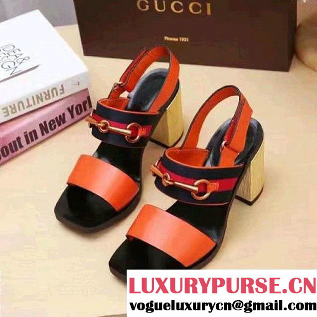 Gucci Leather And Web Horsebit Mid-Heel Sandal Orange 2017 (SZ3023-7021708 )