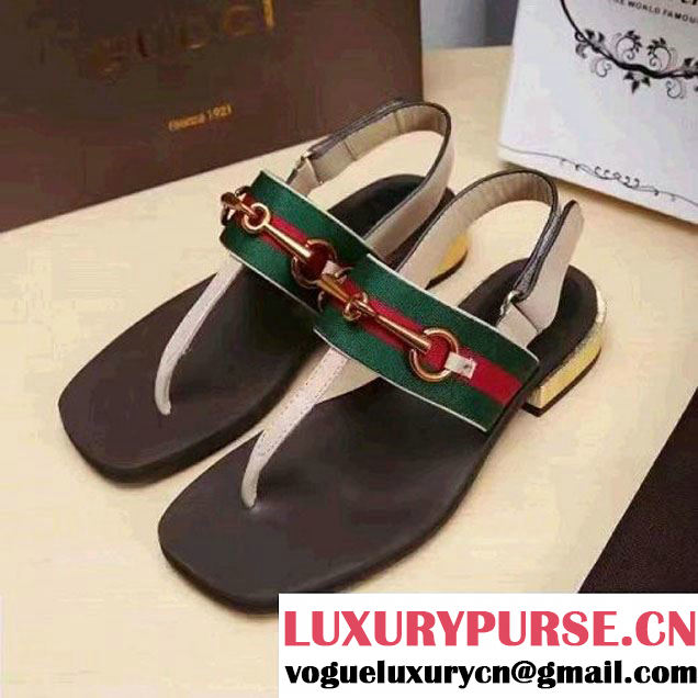 Gucci Leather And Web Horsebit Thong Sandal Off-White 2017 (SZ3023-7021713 )