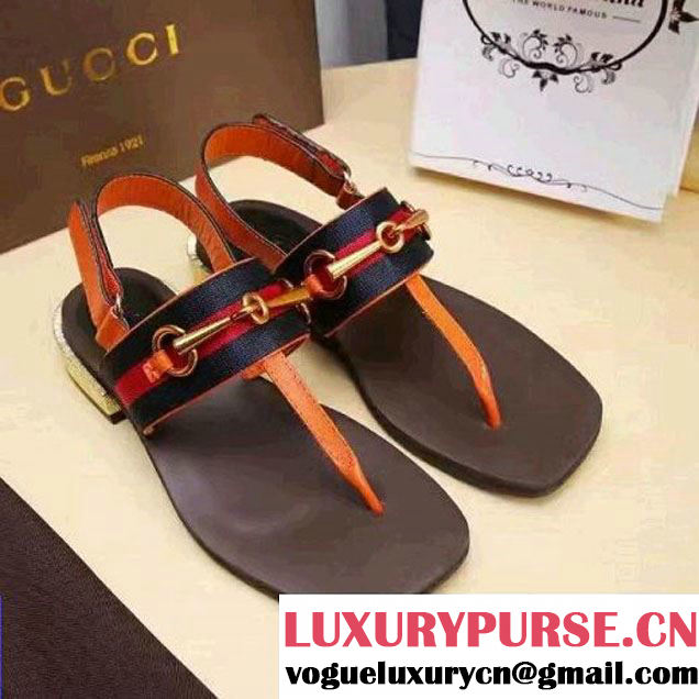 Gucci Leather And Web Horsebit Thong Sandal Orange 2017 (SZ3023-7021714 )