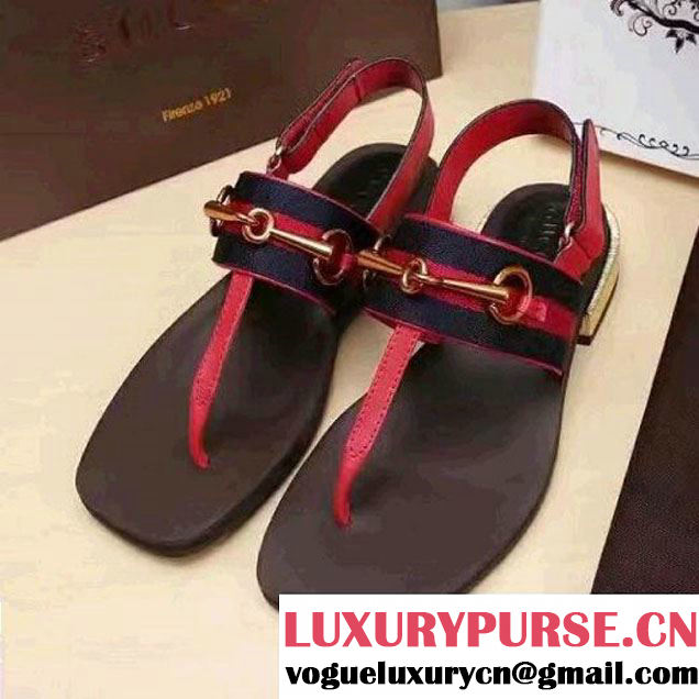 Gucci Leather And Web Horsebit Thong Sandal Red 2017 (SZ3023-7021715 )