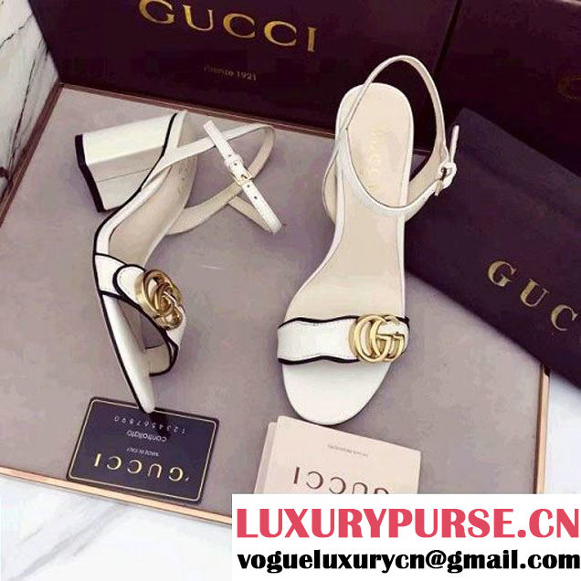 Gucci Diuble G Leather High Heel Sandal White 2017 (GD4028-7022342 )