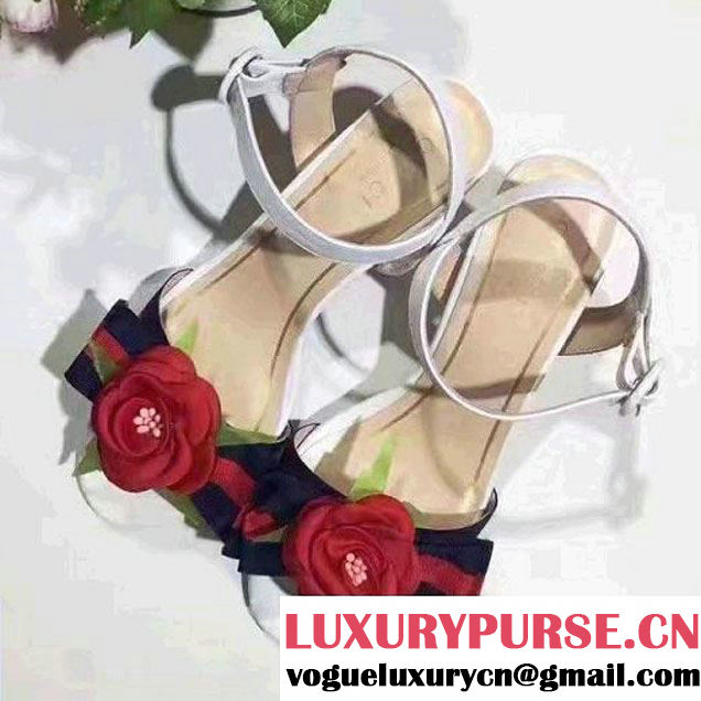 Gucci Leather Flower Mid-Heel Sandal White 2017 (LG-7030733 )