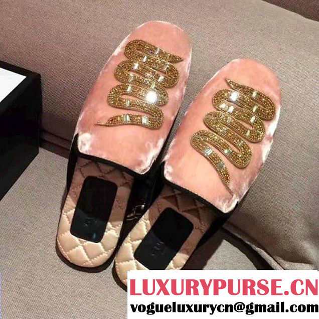 Gucci Embellished Crystal Beaded Snake Velvet Evening Slippers 472162 Pink 2017 (GD5031-7051851 )