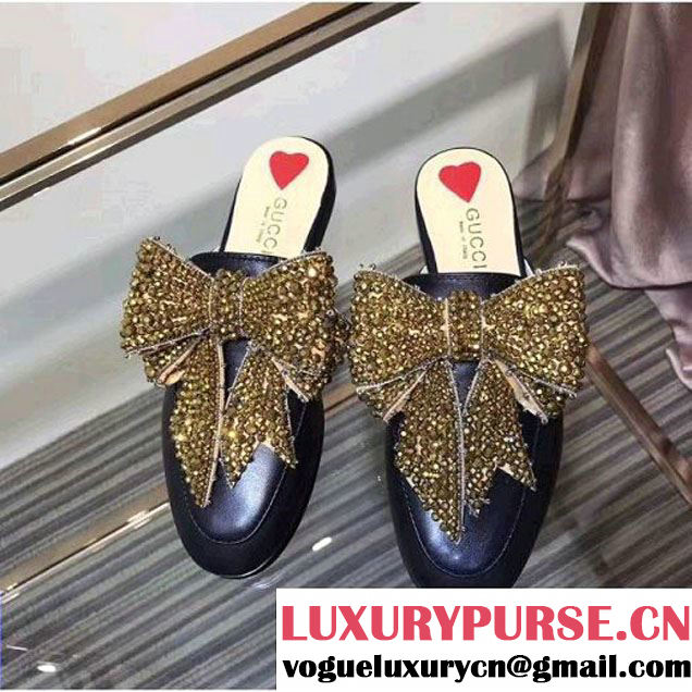 Gucci 471955 Princetown Leather Slipper with Gold Crystal Bow 2017 (GD3012-7061051 )