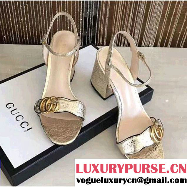 Gucci 453379/453378 Double G Metallic laminate Leather Sandal Gold 2017 (GD4007-707055 )