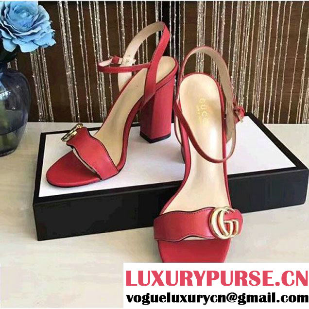 Gucci 453378 Double G Leather High Heel Sandal Red 2017 (GD4007-7070558 )