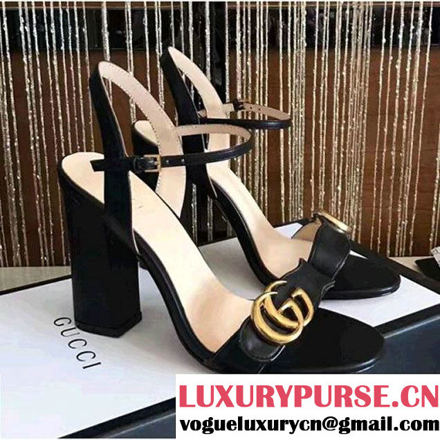 Gucci 453378 Double G Leather High Heel Sandal Black 2017 (GD4007-7070559 )