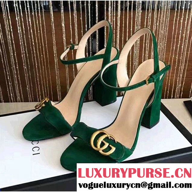 Gucci 453378 Double G Suede Leather High Heel Sandal Green 2017 (GD4007-7070564 )