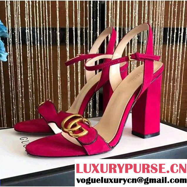 Gucci 453378 Double G Suede Leather High Heel Sandal Rosy 2017 (GD4007-7070560 )