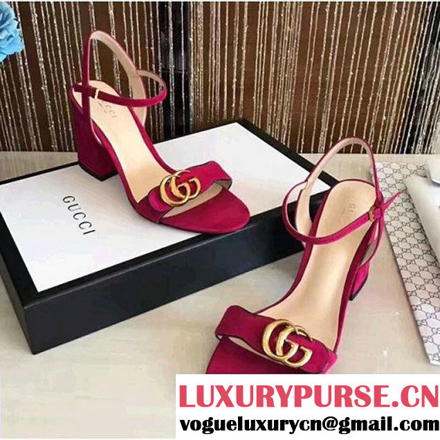 Gucci 453379 Double G Suede Leather Mid Heel Sandal Rosy 2017 (GD4007-7070569 )