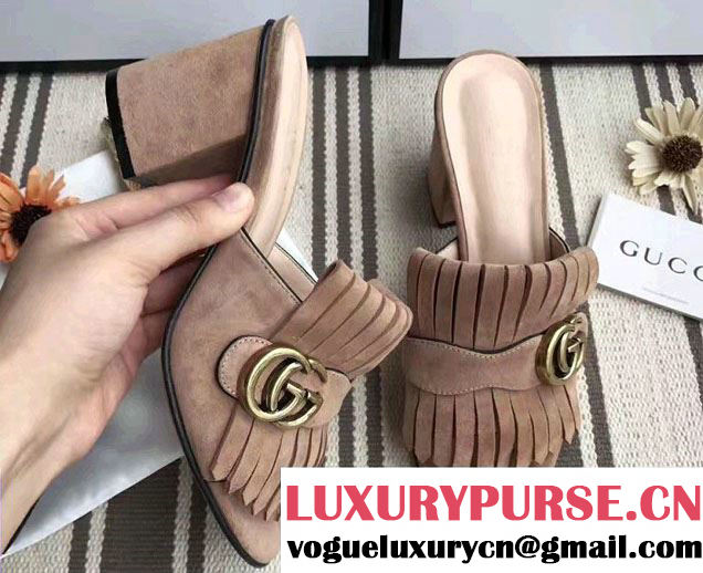 Gucci Fringe Double G 7.5cm Mid-Heel Slide Sandals 453495/458051 2017