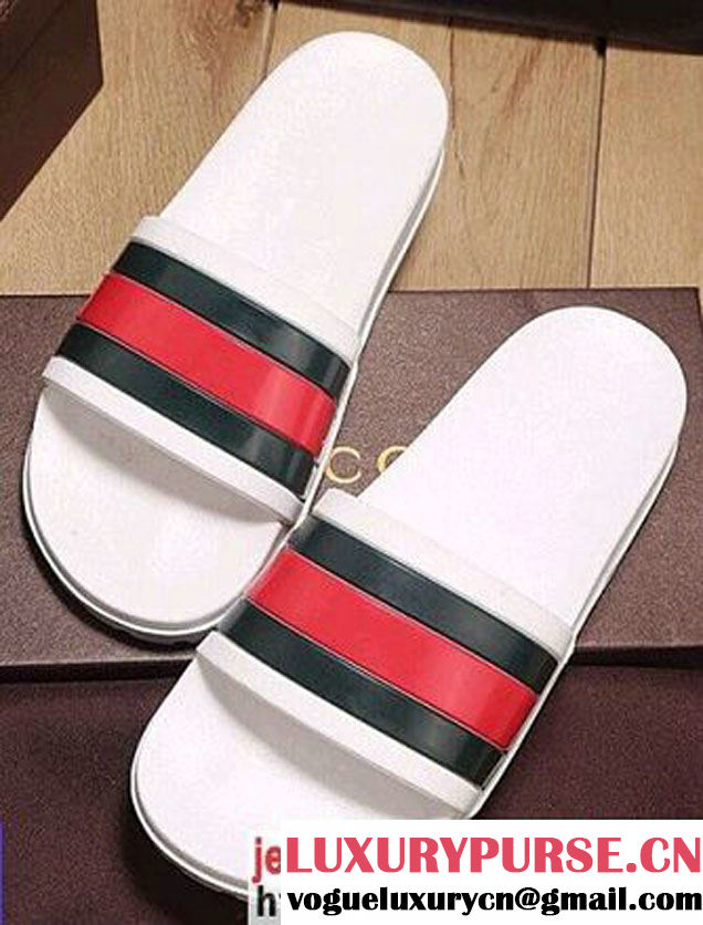 Gucci Web Slide Sandals 429469 White 2017