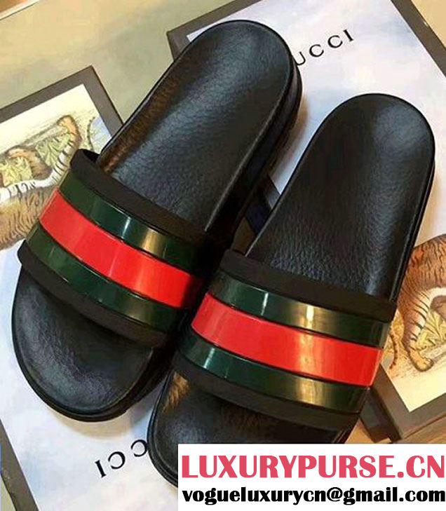 Gucci Web Slide Sandals 429469 Black 2017