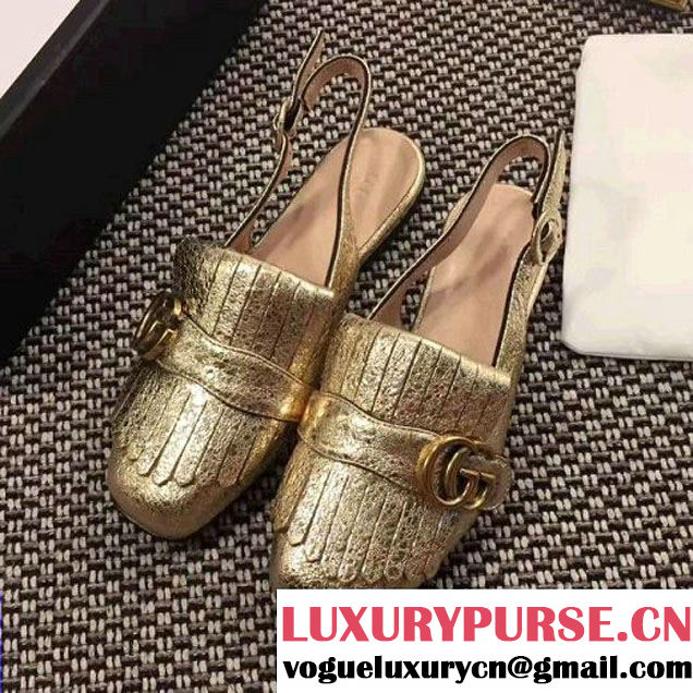 Gucci Gold Metallic Leather Fringe Slingback Sandal 2017 (GD1042-7071725 )